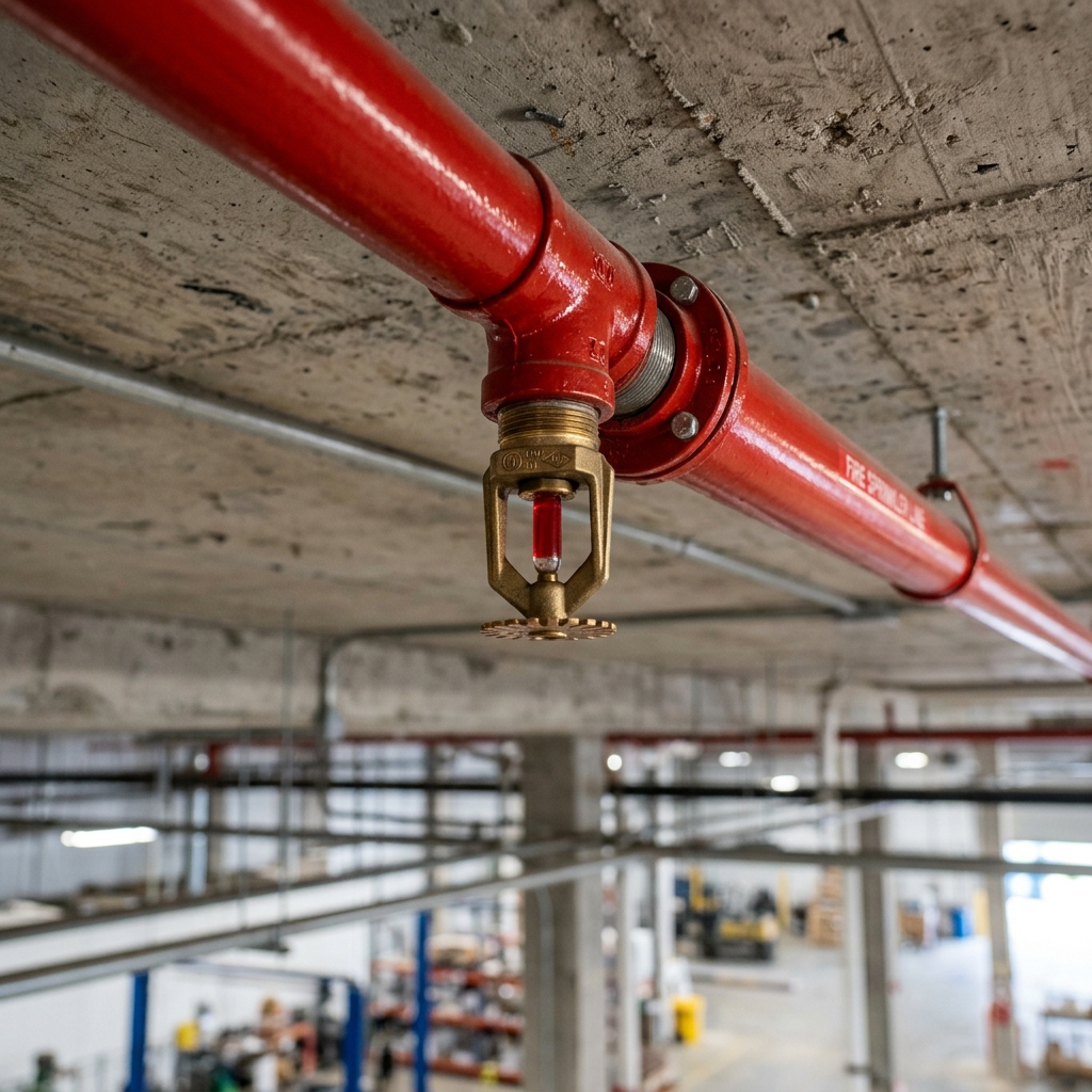 Chuveiro automático sprinkler de incêndio instalado